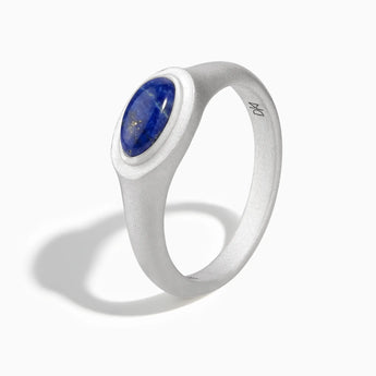 925 Sterling Silver Oval Lapis Lazuli Sandblasted Ring - The Horizon Side View