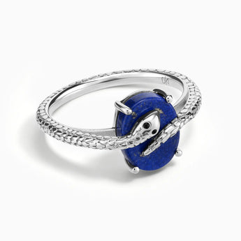 925 Sterling Silver Oval Lapis Lazuli Wrap Serpent Ring - Coiled Sanctum Front View
