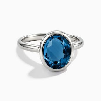 925 Sterling Silver Oval London Blue Topaz Bezel Ring - Harmony Front View