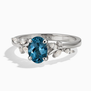 925 Sterling Silver Oval London Blue Topaz Branch-Like Ring - Sylvan Charm Front View