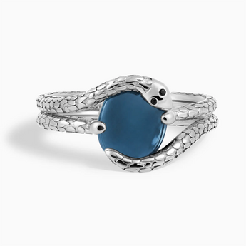 925 Sterling Silver Oval London Blue Topaz Coil Ring - Serpent's Embrace Front View