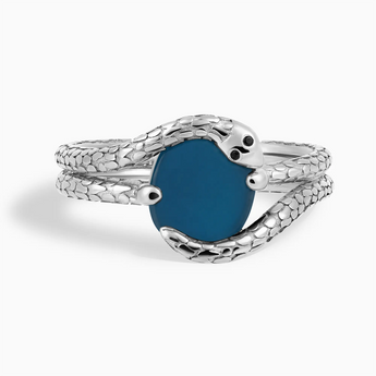 925 Sterling Silver Oval London Blue Topaz Coil Ring - Serpent's Embrace Front View