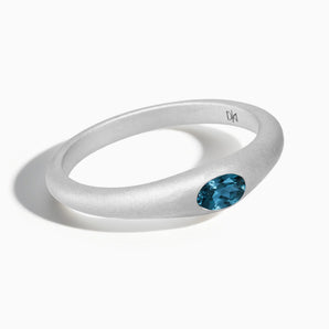925 Sterling Silver Oval London Blue Topaz Sandblasted Ring - Essence Front View