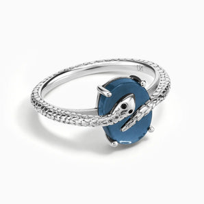 925 Sterling Silver Oval London Blue Topaz Wrap Serpent Ring - Coiled Sanctum Front View