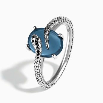 925 Sterling Silver Oval London Blue Topaz Wrap Serpent Ring - Coiled Sanctum Side View