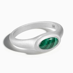 925 Sterling Silver Oval Malachite Sandblasted Ring - The Horizon Front View