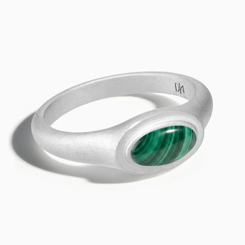 925 Sterling Silver Oval Malachite Sandblasted Ring - The Horizon Front View