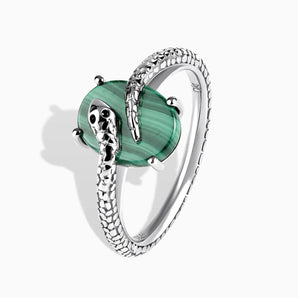 925 Sterling Silver Oval Malachite Wrap Serpent Ring - Coiled Sanctum Side View