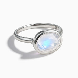 925 Sterling Silver Oval Moonstone Bezel Ring - Contour Front View