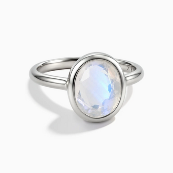 925 Sterling Silver Oval Moonstone Bezel Ring - Harmony Front View