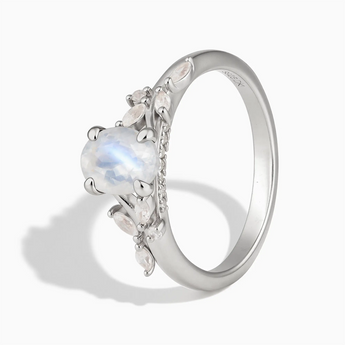 925 Sterling Silver Oval Moonstone Branch-Like Ring - Sylvan Charm Side View
