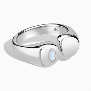 925 Sterling Silver Oval Moonstone Signet Ring - Close at Hand Front View