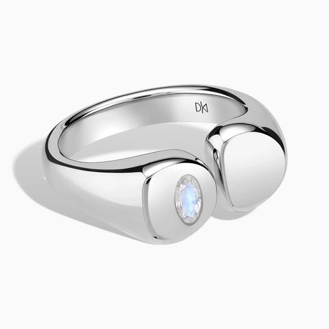 925 Sterling Silver Oval Moonstone Signet Ring - Close at Hand Front View