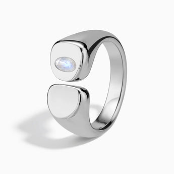925 Sterling Silver Oval Moonstone Signet Ring - Close at Hand Side View