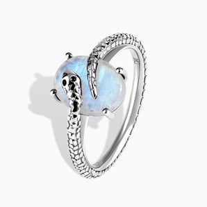 925 Sterling Silver Oval Moonstone Wrap Serpent Ring - Coiled Sanctum Side View
