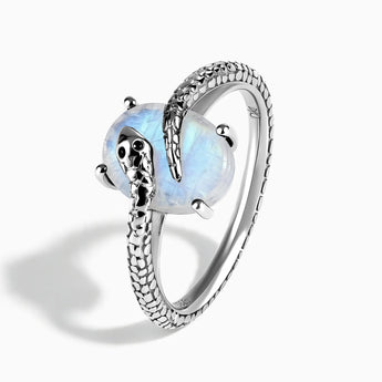925 Sterling Silver Oval Moonstone Wrap Serpent Ring - Coiled Sanctum Side View