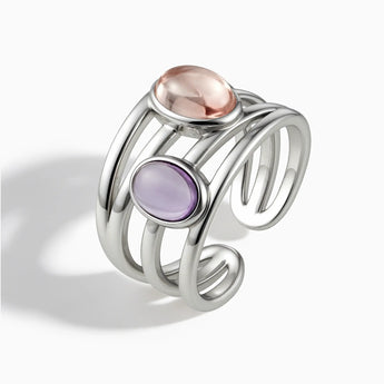 925 Sterling Silver Oval Morganite & Amethyst Ring - Echo of Balance Side View