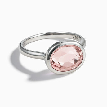 925 Sterling Silver Oval Morganite Bezel Ring - Contour Front View