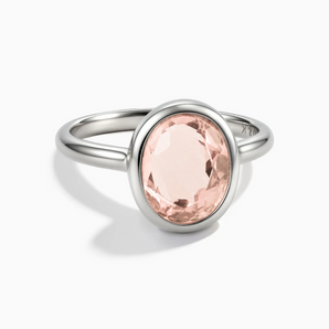 925 Sterling Silver Oval Morganite Bezel Ring - Harmony Front View