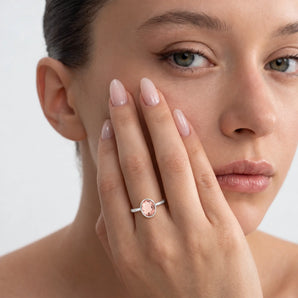 925 Sterling Silver Oval Morganite Bezel Ring - Harmony Model Shot