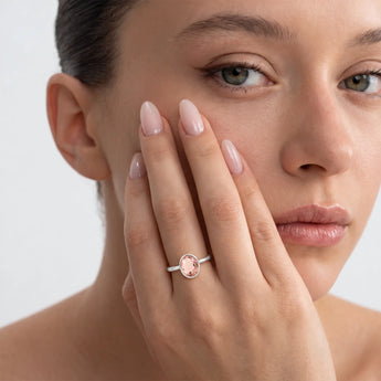 925 Sterling Silver Oval Morganite Bezel Ring - Harmony Model Shot