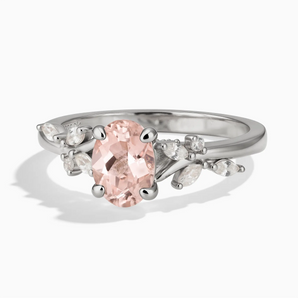 925 Sterling Silver Oval Morganite Branch-Like Ring - Sylvan Charm Front View