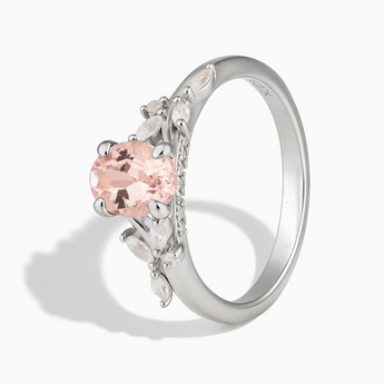 925 Sterling Silver Oval Morganite Branch-Like Ring - Sylvan Charm Side View