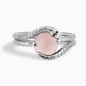 925 Sterling Silver Oval Morganite Coil Ring - Serpent's Embrace Front View