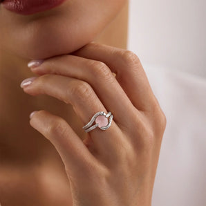 925 Sterling Silver Oval Morganite Coil Ring - Serpent's Embrace Model Shot