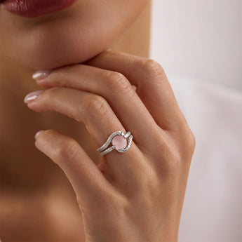 925 Sterling Silver Oval Morganite Coil Ring - Serpent's Embrace Model Shot