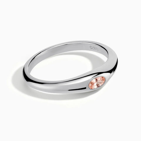 925 Sterling Silver Oval Morganite Dome Ring - Orbis Stack Front View