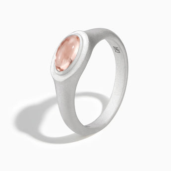 925 Sterling Silver Oval Morganite Sandblasted Ring - The Horizon Side View
