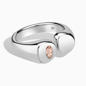 925 Sterling Silver Oval Morganite Signet Ring - Close at Hand Front View