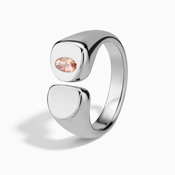 925 Sterling Silver Oval Morganite Signet Ring - Close at Hand Side View