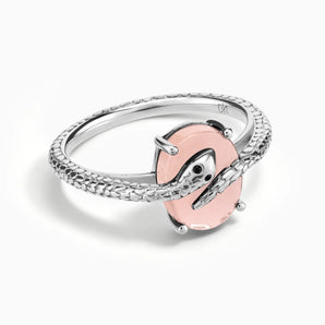 925 Sterling Silver Oval Morganite Wrap Serpent Ring - Coiled Sanctum Front View