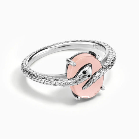925 Sterling Silver Oval Morganite Wrap Serpent Ring - Coiled Sanctum Front View