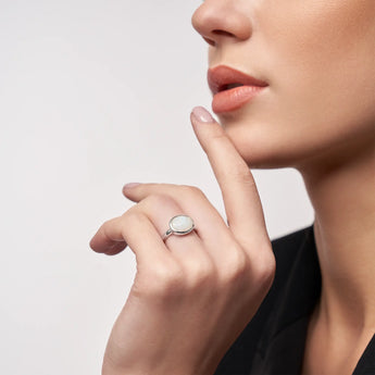 925 Sterling Silver Oval Opal Bezel Ring - Contour Model Shot