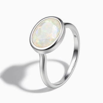 925 Sterling Silver Oval Opal Bezel Ring - Contour Side View