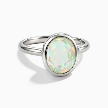 925 Sterling Silver Oval Opal Bezel Ring - Harmony Front View