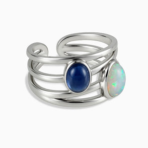 925 Sterling Silver Oval Opal & Blue Sapphire Ring - Echo of Balance Front View
