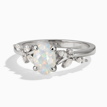 925 Sterling Silver Oval Opal Branch-Like Ring - Sylvan Charm Front View