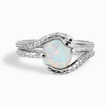 925 Sterling Silver Oval Opal Coil Ring - Serpent's Embrace Front View