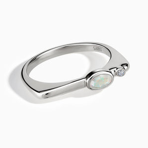 925 Sterling Silver Oval Opal Puzzle Stacking Ring - Minimal Form Front View