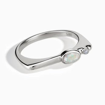 925 Sterling Silver Oval Opal Puzzle Stacking Ring - Minimal Form Front View