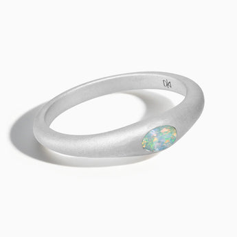 925 Sterling Silver Oval Opal Sandblasted Ring - Essence Front View