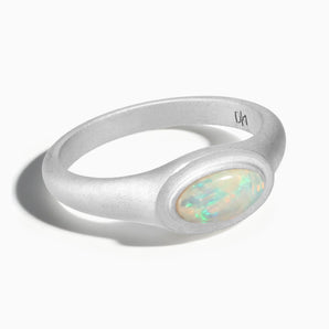 925 Sterling Silver Oval Opal Sandblasted Ring - The Horizon Front View
