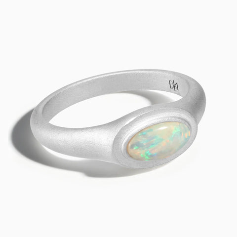 925 Sterling Silver Oval Opal Sandblasted Ring - The Horizon Front View