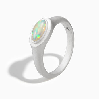 925 Sterling Silver Oval Opal Sandblasted Ring - The Horizon Side View