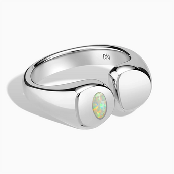 925 Sterling Silver Oval Opal Signet Ring - Close at Hand Front View