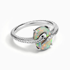 925 Sterling Silver Oval Opal Wrap Serpent Ring - Coiled Sanctum Front View